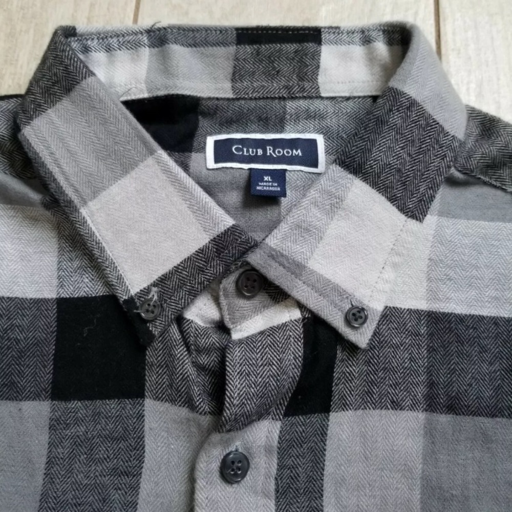 Men’s Club Room Gray Button Down Plaid Flannel Shirt Size XL -Retail $39 NWT - Picture 6 of 9